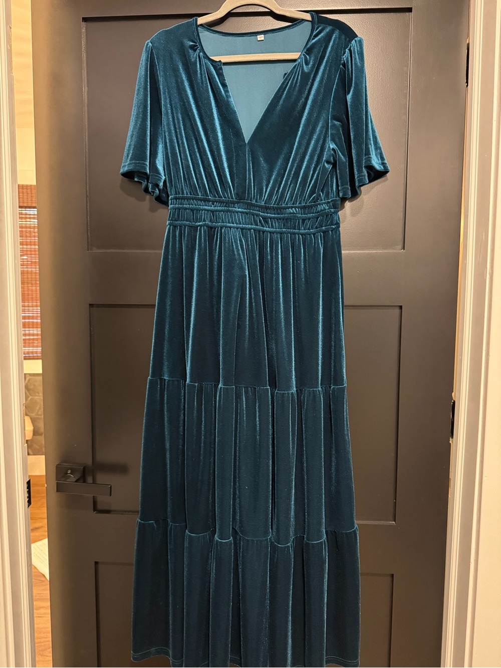 Teal Velvet Tiered Maxi Dress - Women